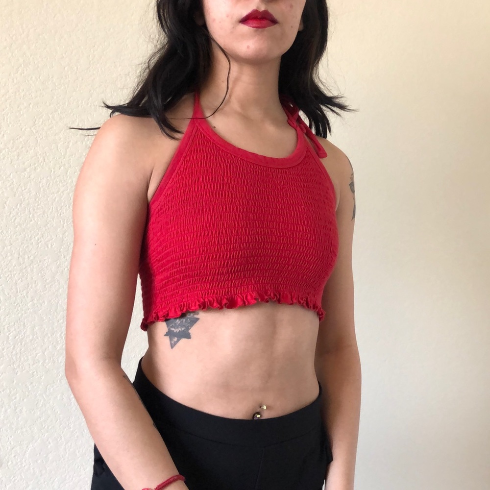 Red Halter Back Tie Top
